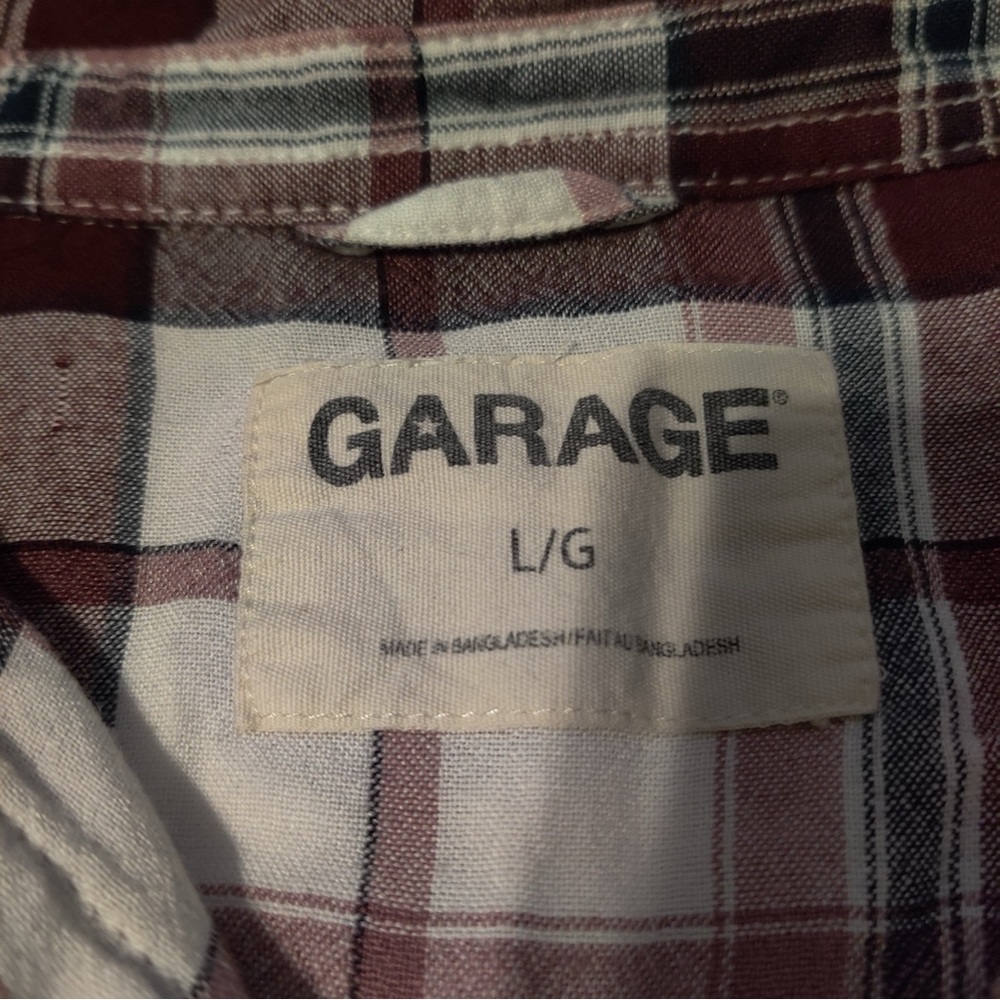 Garage Burgundy and White Plaid Button Front Shirt - Picture 2 of 5